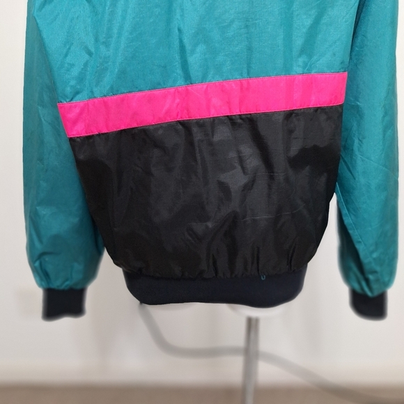 Vintage Outrageous Sports Blue Pink Y2K Retro Hooded Windbreaker Jacket Size 2XT - Picture 7 of 12